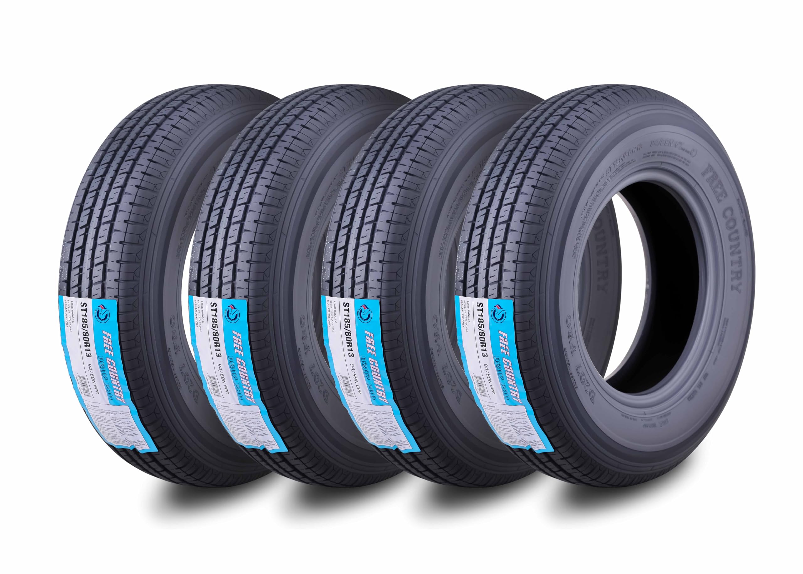Free Country Trailer Tires ST185/80R13 6PR LR C 94N w/Scuff Guard Set4