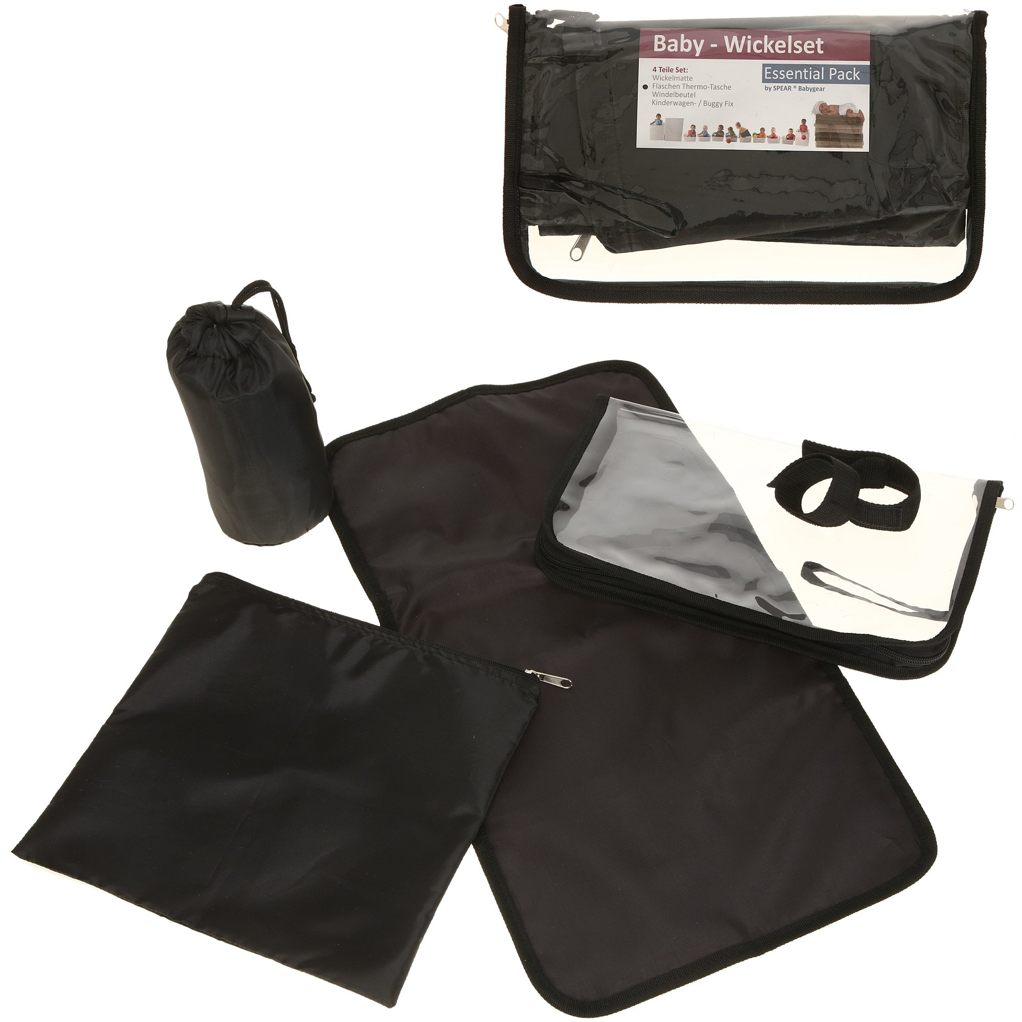 6 Teile Set: Wickeltasche ELEPHANT COATED Schultertasche + Wickelmatte + WIndelsafe + Kinderwagenfix (Sand)