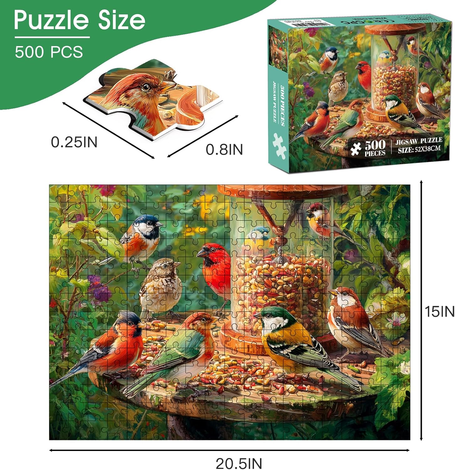 500 Piece Puzzle for Adults – Colorful Birds Garden Jigsaw Puzzle for Adults & Seniors – Eco-Friendly Recycled Paper – Fun & Challenging Family Game Gift for Friends and Family (20.5 x 15 in)