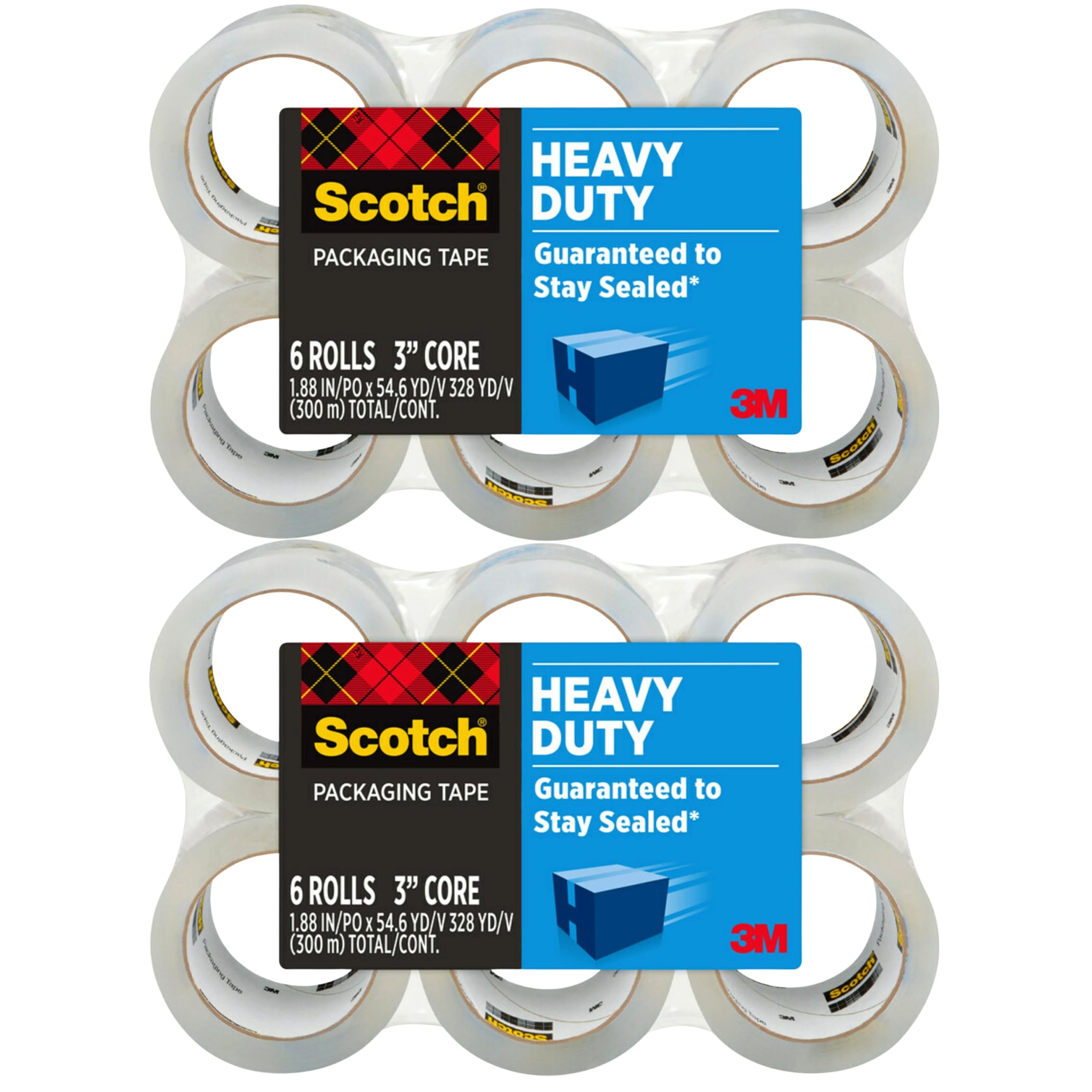 Scotch Heavy Duty Shipping Packaging Tape Clear 12 Pack | Industrial Strength Adhesive - main product image