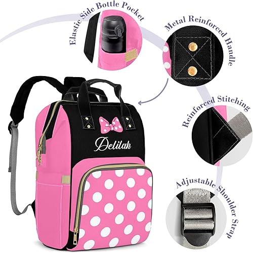 Miniatura 4 de Mochila personalizada para pañales  Bolsa de lactancia personalizada para mamá con nombre casual Daypack Bolsa de viaje, Bolsa de pañales-15,