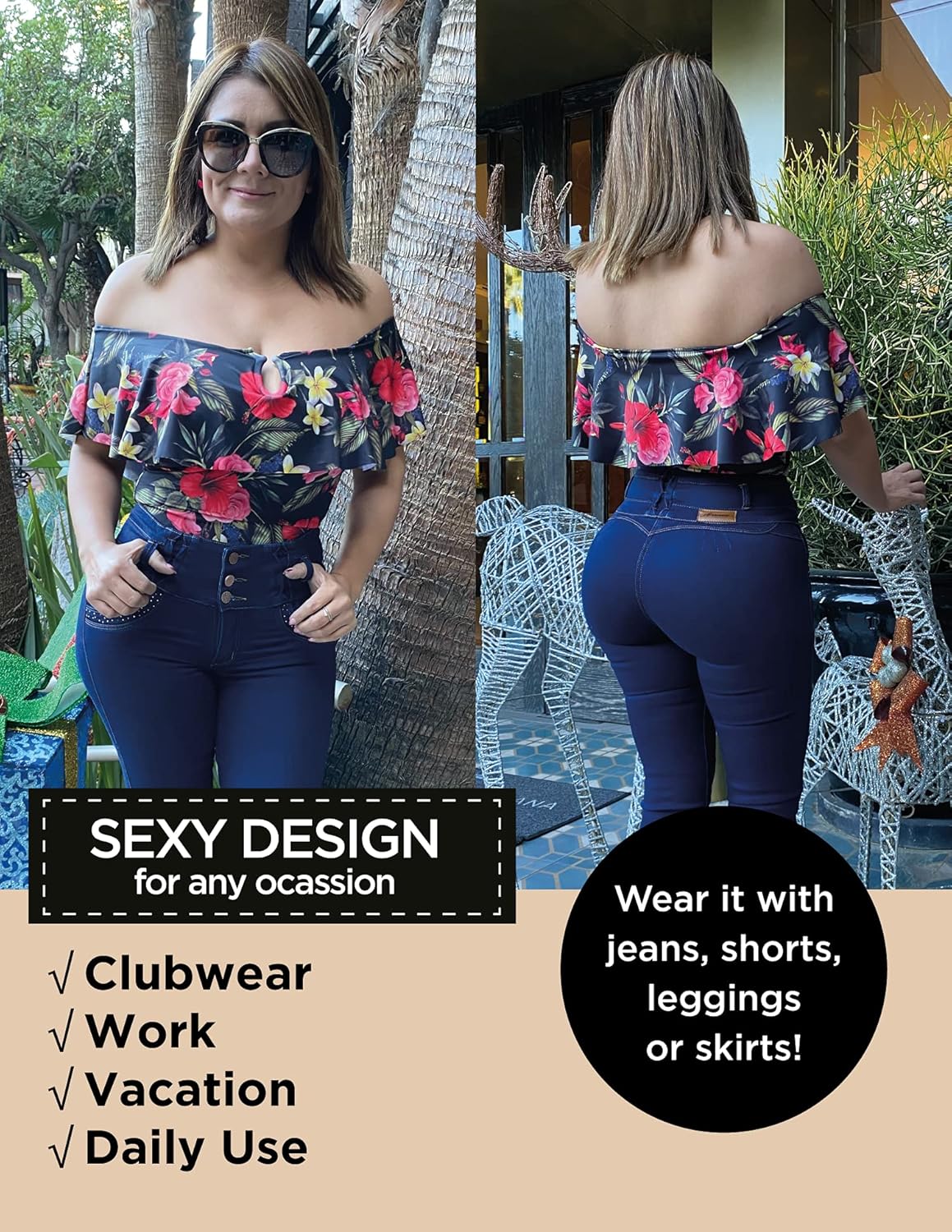 ARANZA Women Bodysuit Jumpsuit Body Shaper Blouse Blusa de Mujer Faja Colombiana