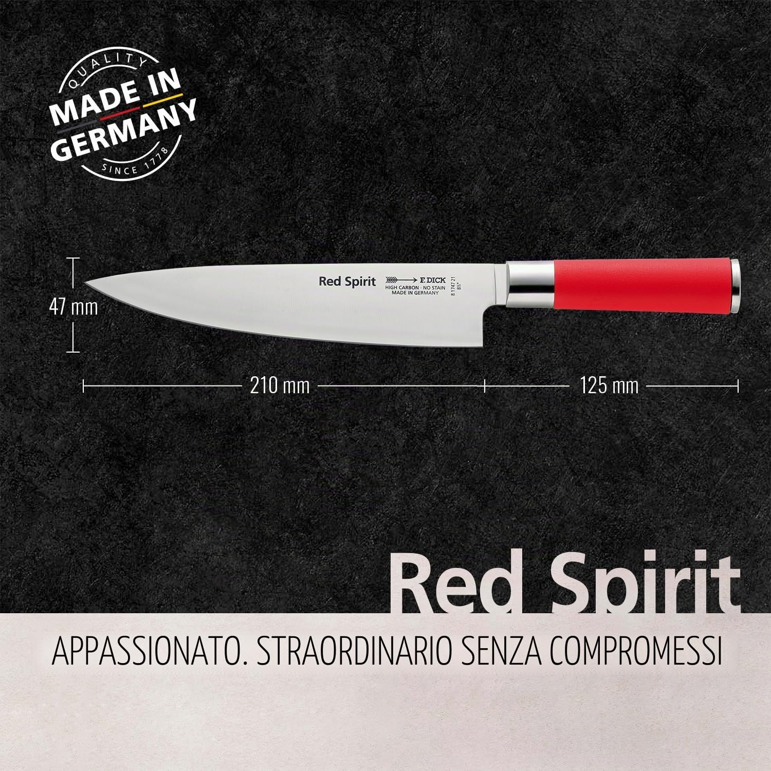 F. DICK coltello per cuoco, coltello cucina, Red Spirit (coltello con lama da 21 cm, acciaio X55CrMo14, Inox, 56° HRC) 8174721