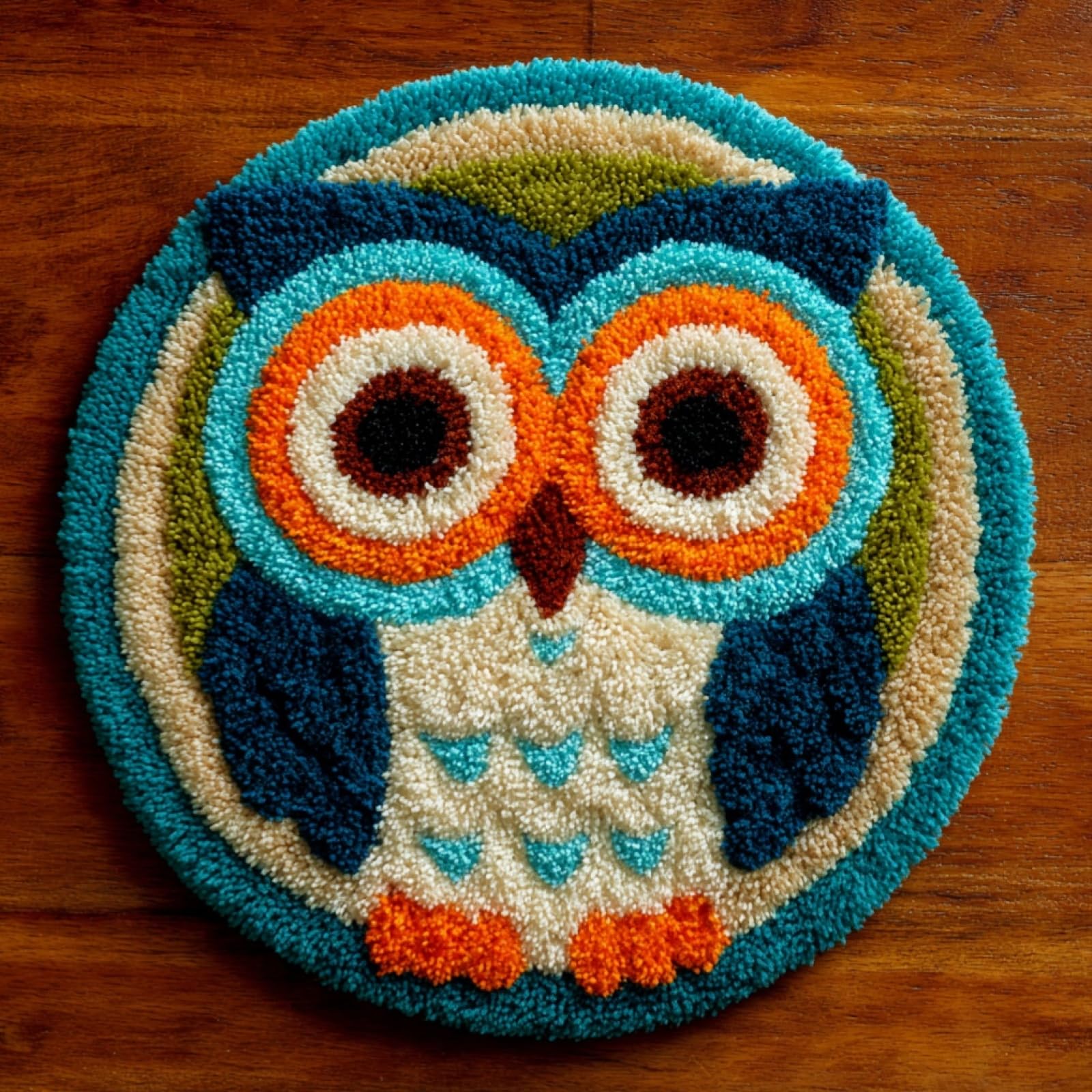 WallustrioaW DIY Latch Hook Rug Kits for Kids,Cartoon Owl,DIY Crochet Carpet Making Beginner Set for Adults Present Decoration,50x50cm