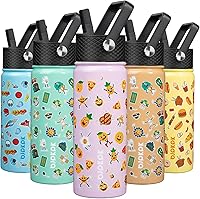 Vista 56 de BJPKPK Botella de agua aislada con tapa con pajilla, botellas de agua de metal de acero inoxidable de 15 onzas, botellas de agua reutilizables a