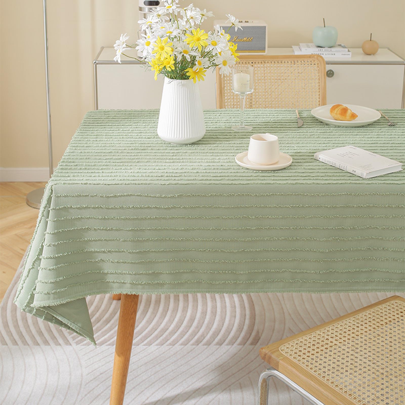 Nappe de salle à manger en coton vert 135x135 cm pour décoration de banquet