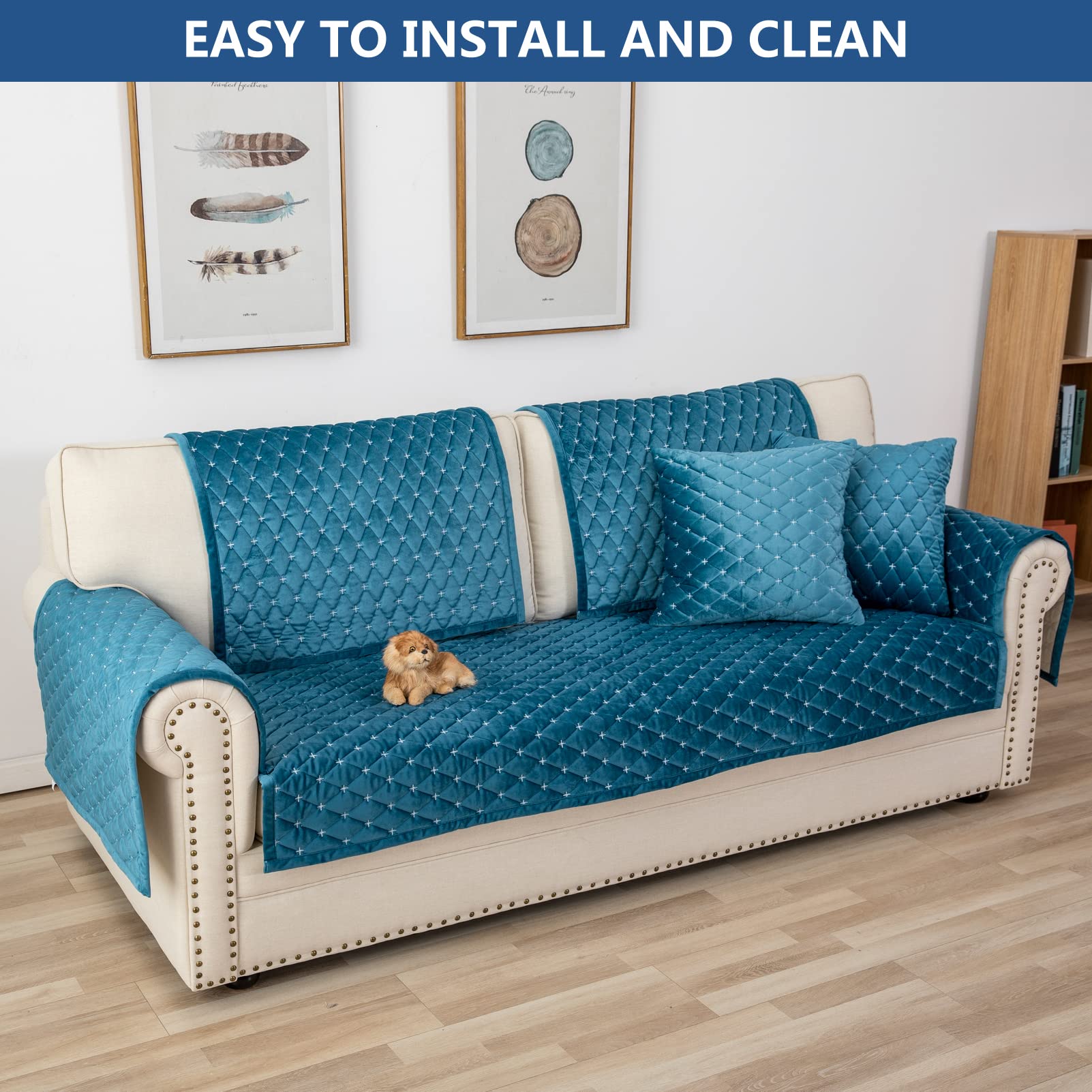 Eismodra Funda de Sofá,Cubre Sofa 3 plazas,Fundas Sofa Chaise Longue Antideslizante para 2 Plazas Salón Sofá Esquinero Perros Mascotas,Azul,90 x 120 cm (Solo 1 Unidad)