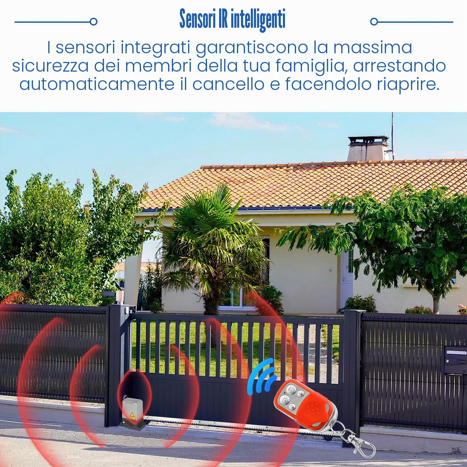 Trasmissione per cancello scorrevole 750W, motore per garage fino a 1600kg, set motore per cancello scorrevole da telecomandi e funzione di chiusura automatica, motore per cancello a