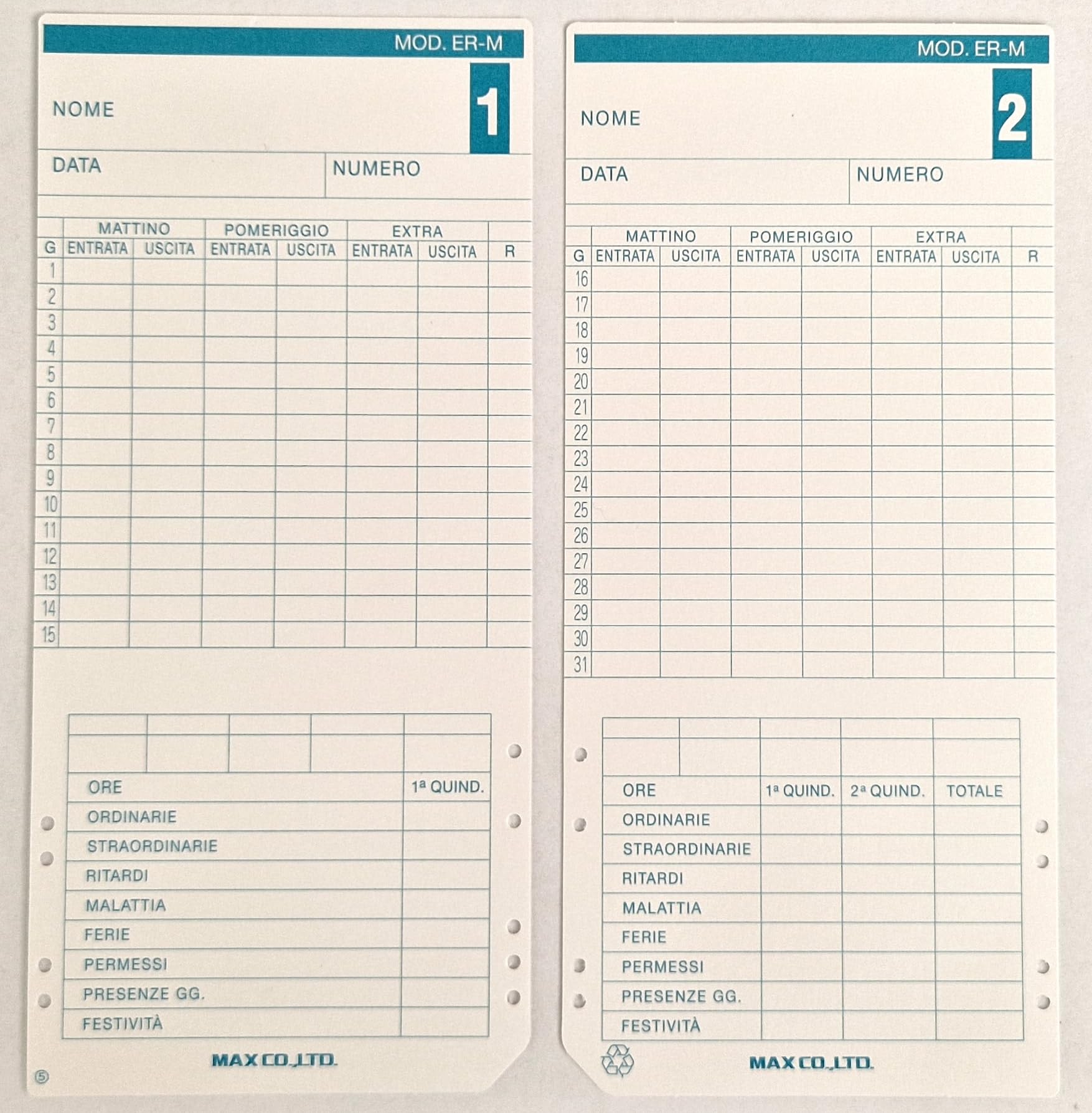 MAX CO LTD, ER-M Cartellini Quindicinali Timbracartellini MAX 1100/1500/1600/2100/2200/2500/2700/3100, Bianco, Set di 300 Pezzi