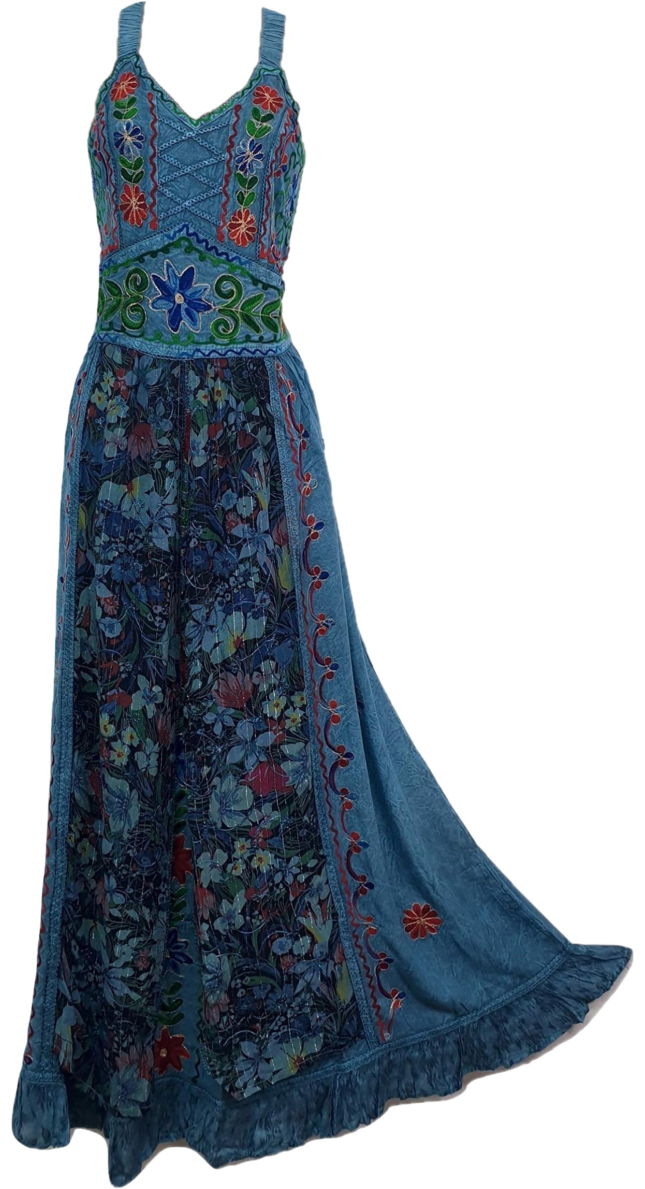 DoorwaytofashionMaxi Medieval Dress Sleeveless Spring/Summer Embroidered Rayon/Georgette UK Size 12,14,16,18,20,22