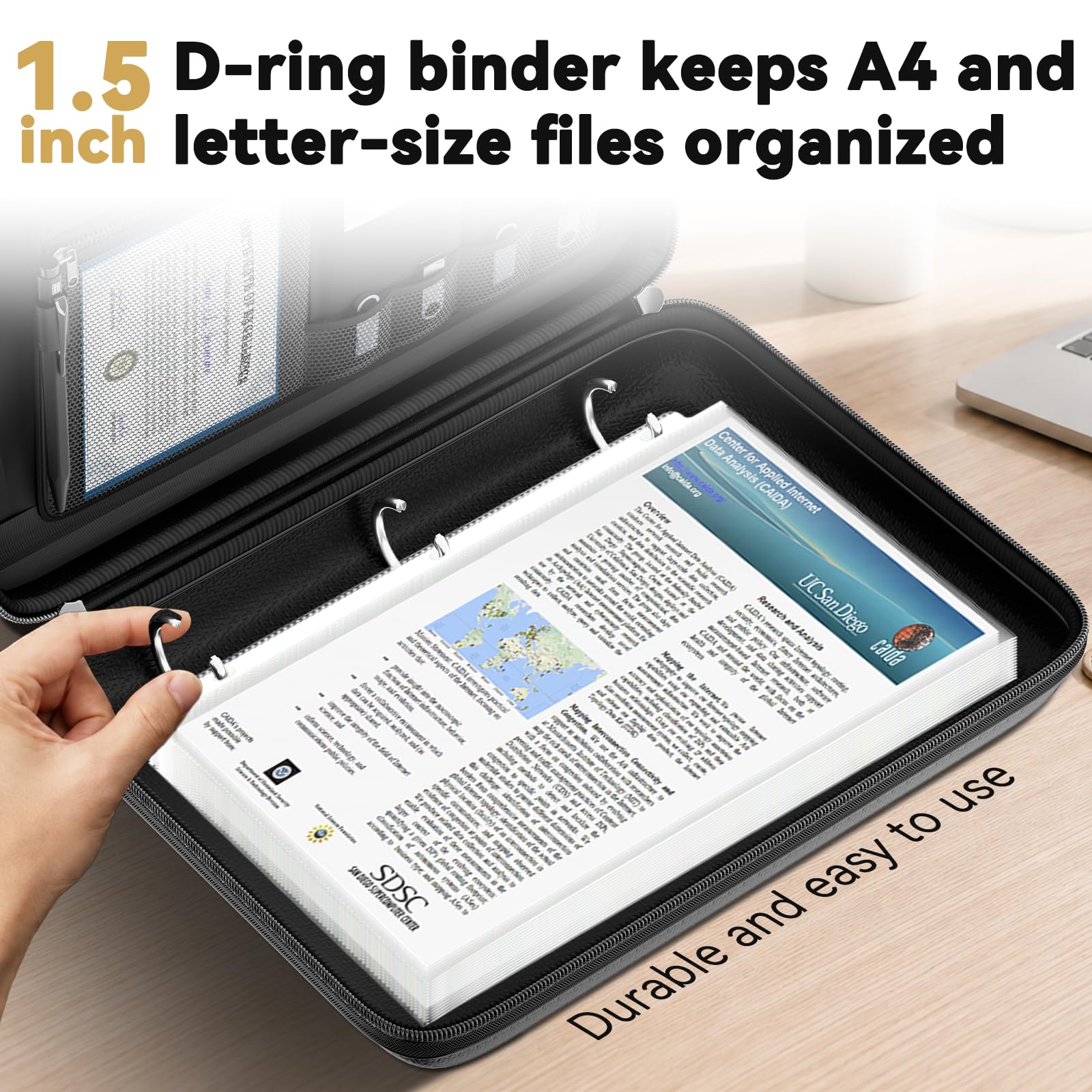 Tamfile Organizer ignifugo con raccoglitore ad anelli a D e 100 protezioni | Custodia rigida per documenti importante, con cerniera e serratura, protezione sicura per casa e ufficio, per formato lettera
