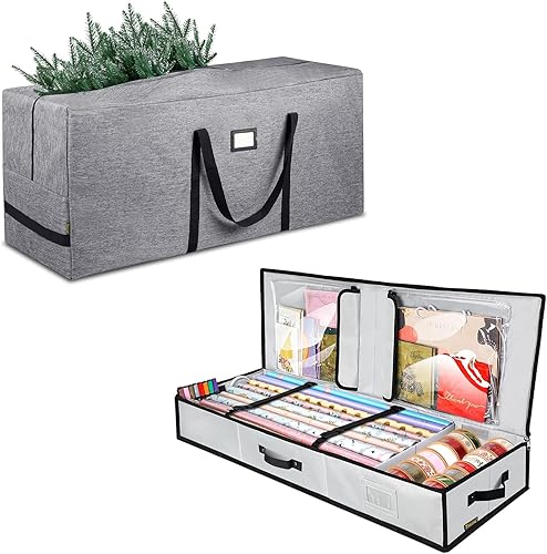 BALEINE Bolsa de almacenamiento para árbol de Navidad de 7.5 pies, organizador de almacenamiento de papel de regalo de Navidad