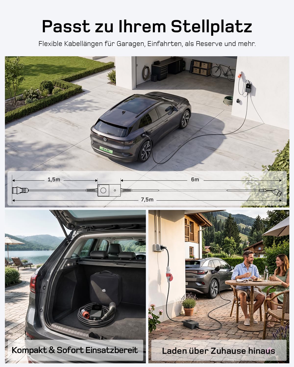 dé Mobile Wallbox 11kW mit APP 7,5m 6–16A | 3-phasig