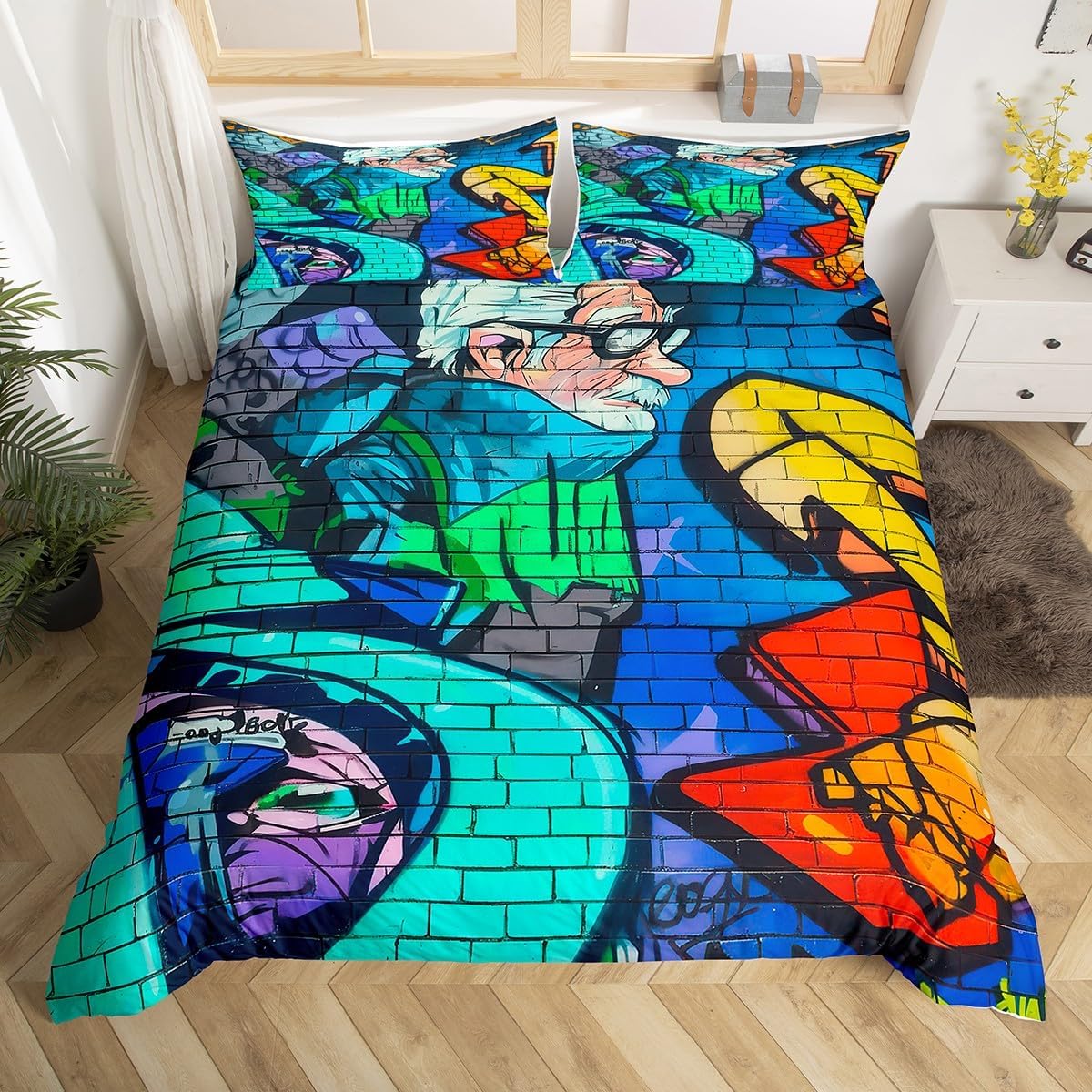 Feelyou Graffiti Comforter Cover Set Rap Hip-Hop Rock Duvet Cover for Teens Boys Street Culture Bedding Set Abstract Art Bedspread Cover 1 Duvet Cover with 2 Pillowcases Queen