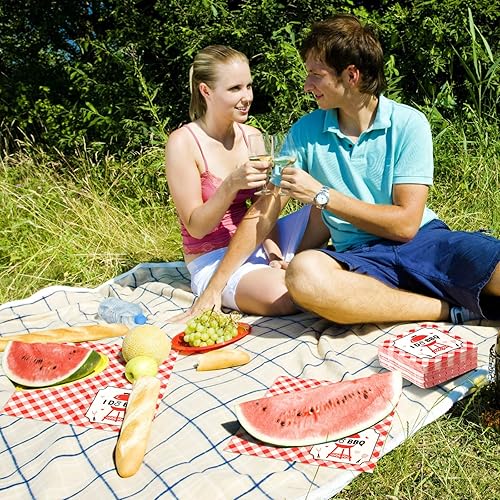 Miniatura 6 de Gueevin 100 servilletas I Do BBQ, decoraciones de barbacoa rojo y blanco, servilletas a cuadros de papel desechable para bodas, despedidas de
