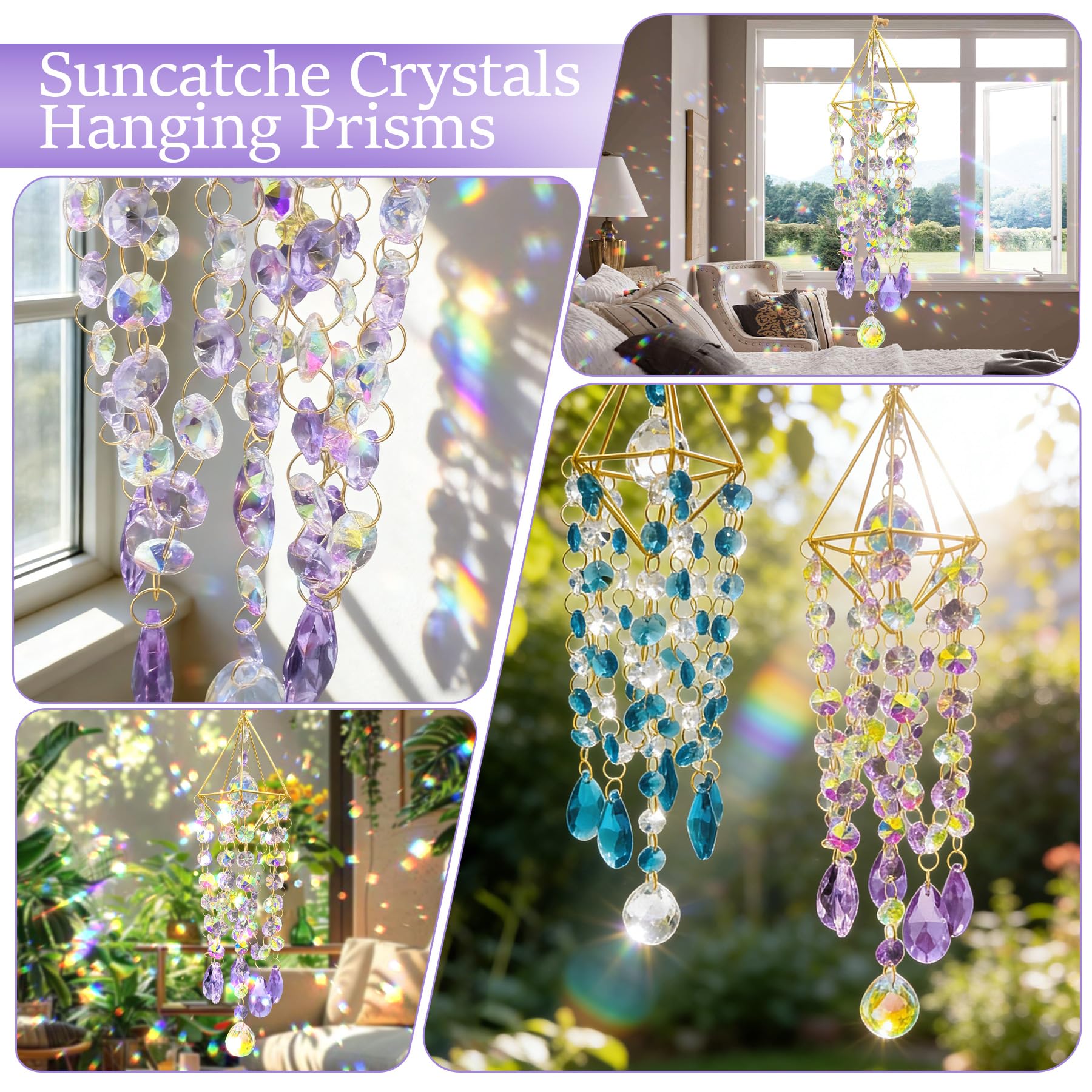 VEEKAY Acchiappasole Cristallo,di Cristallo a Prisma,Pendenti Prismi Cristallo,Pendenti Suncatcher Decorazione,per Decorazioni Casa Giardino Finestra Outdoor
