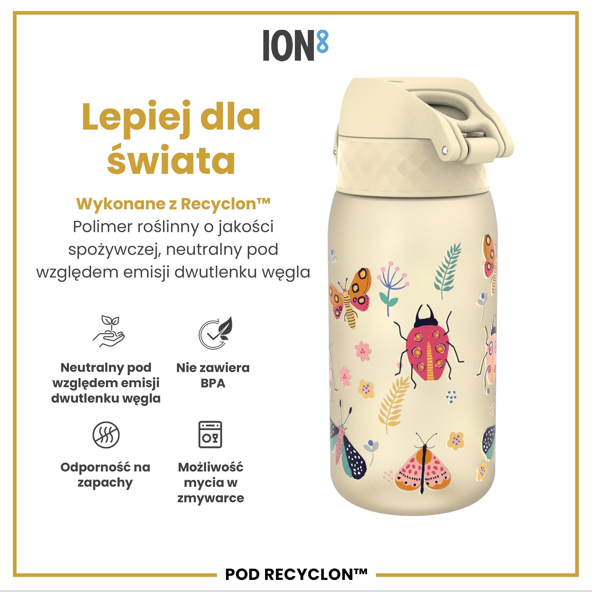 ION8 Butelka dla Dzieci, 350 ml/12 oz, Szczelna, Łatwa do Otwarcia, Bezpieczny Zamek, Można Myć w Zmywarce, Bez BPA, Uchwyt do Przenoszenia, Łatwa do Czyszczenia, Bezwonny, Owady I Życie