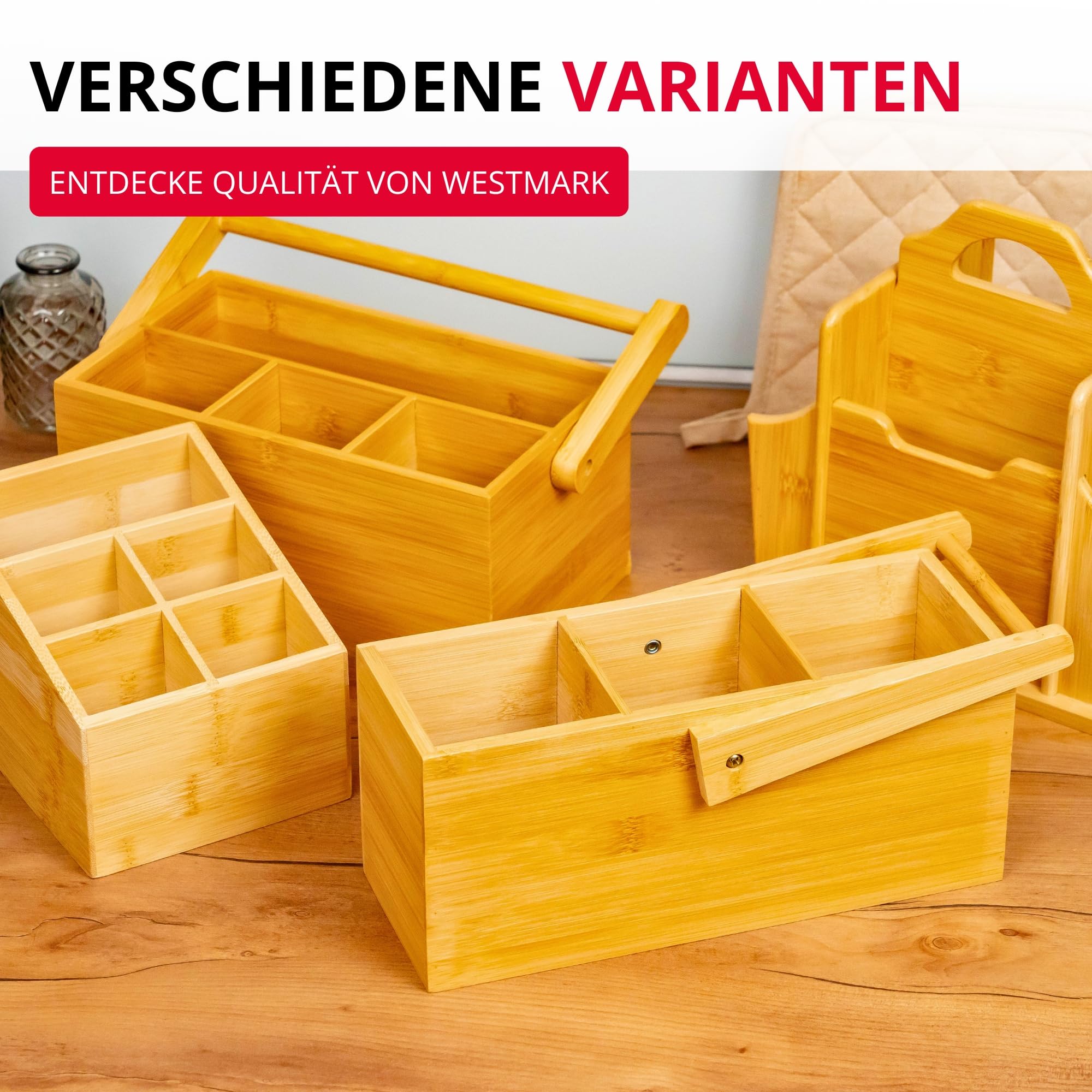 Westmark Küchen-Organizer/Tischbutler, 4 Fächer, mit Tragegriff, Maße: 28 x 15 x 22 cm, Bambus, Tapas + Friends, Hellbraun, 69802270
