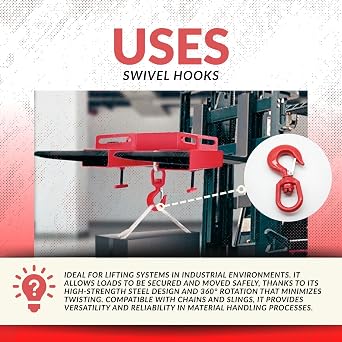 DOJA Barcelona Swivel Lifting Hook, Steel Lifting Hook, Heavy Duty Crane, Swivel, Steel, Heavy Duty Crane, 360° Rotating Ergonomic Anticorrosion 1.12 Ton Capacity Certified Safety Chain