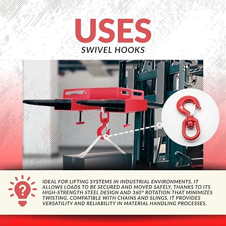 DOJA Barcelona Swivel Lifting Hook, Steel Lifting Hook, Heavy Duty Crane, Swivel, Steel, Heavy Duty Crane, 360° Rotating Ergonomic Anticorrosion 1.12 Ton Capacity Certified Safety Chain