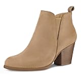 Women's Ankle Boots V Cut Side Elastic Panel Stacked Chunky Heel Booties with Side Zipper