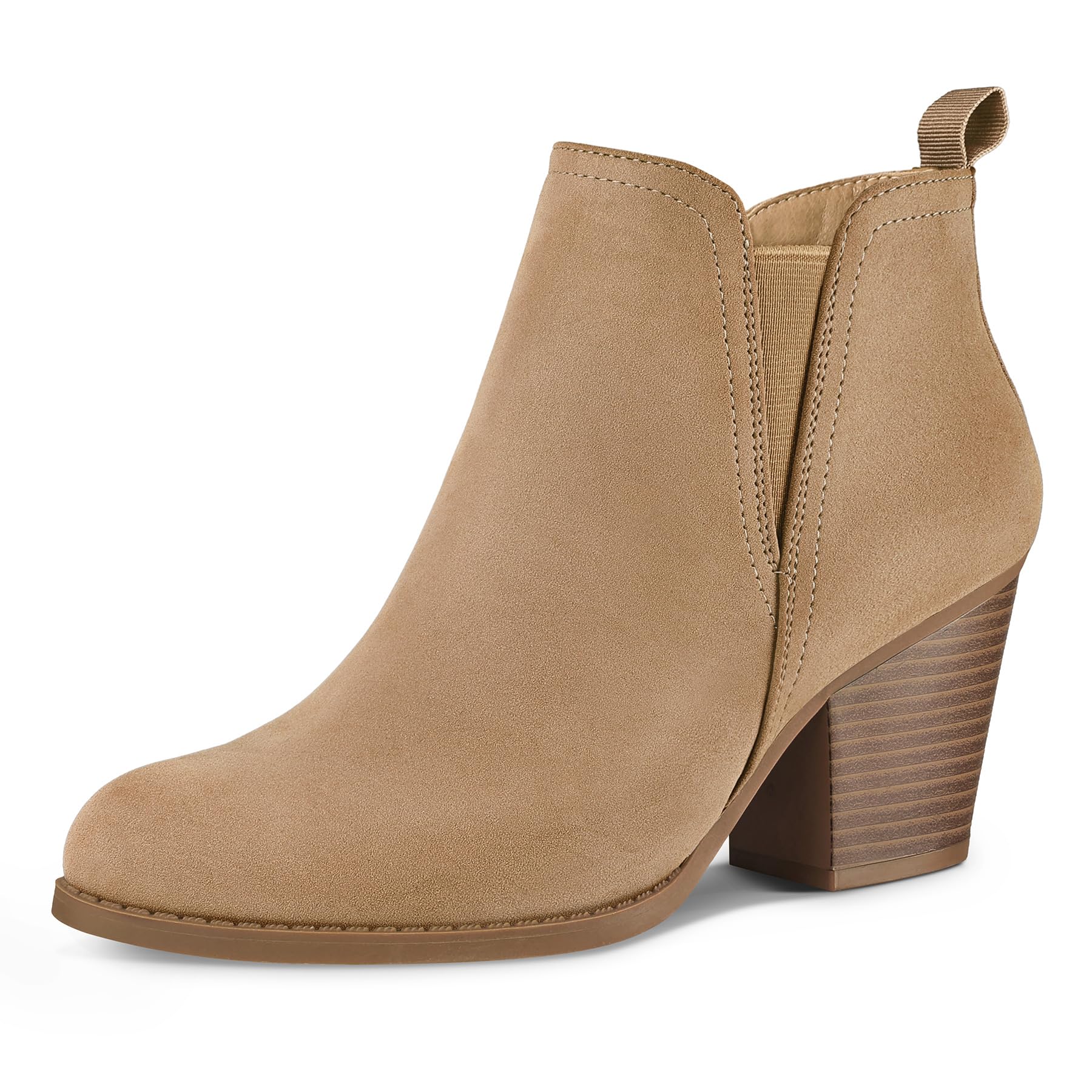 Women's Ankle Boots Stacked Chunky Heel Booties with Side Zipper