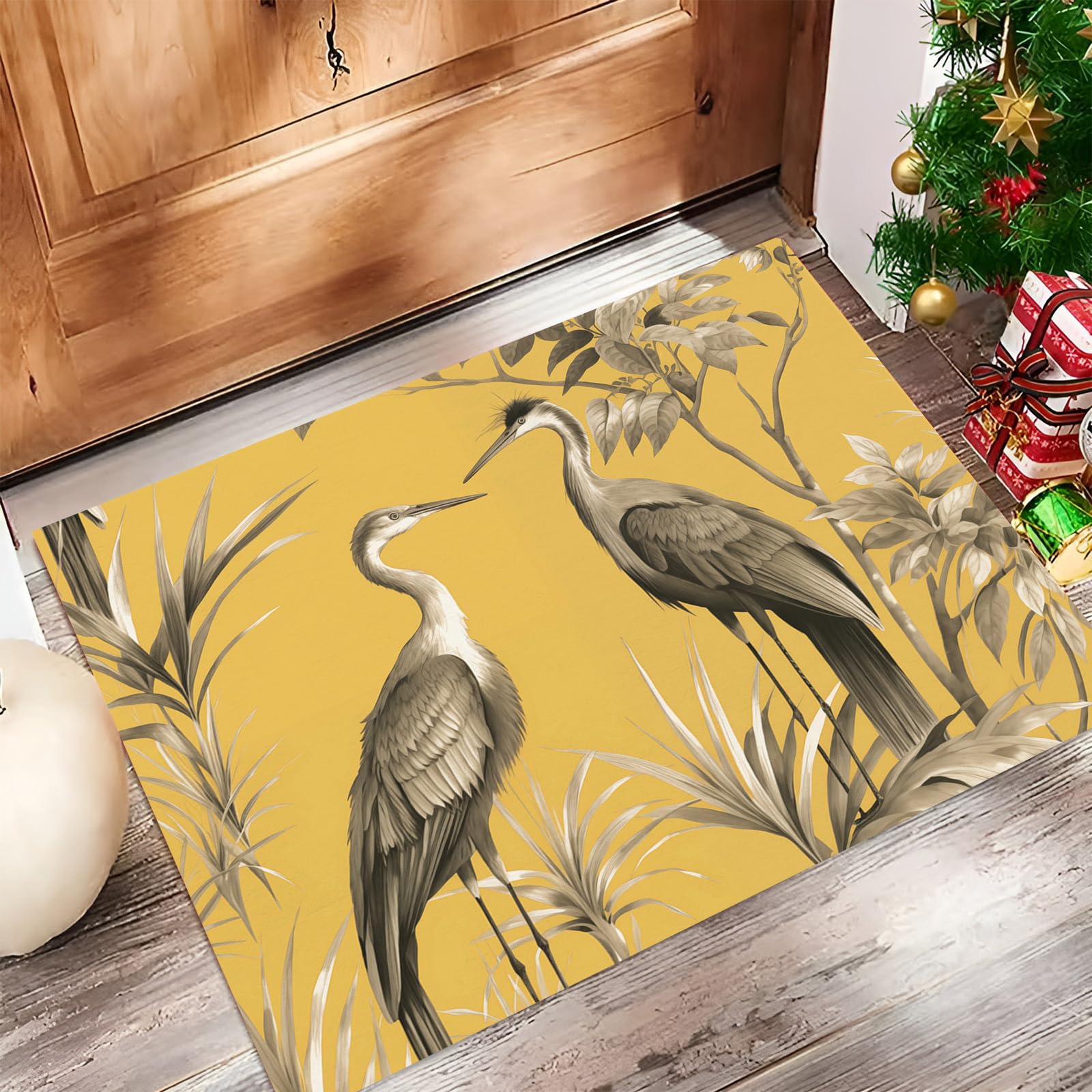 Tapis entrée héron jaune pour couloir et balcon déco tropicale 60x90