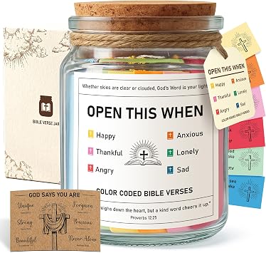 Bible Verse Jar - Prayer Jar with 90 Color-Coded Scripture Cards, Daily Faith Encouragement Gift for Teens, Women, Men, Husband, Fathers Day Gift for Dad, Christian Religious Gifts, Graduations Gifts