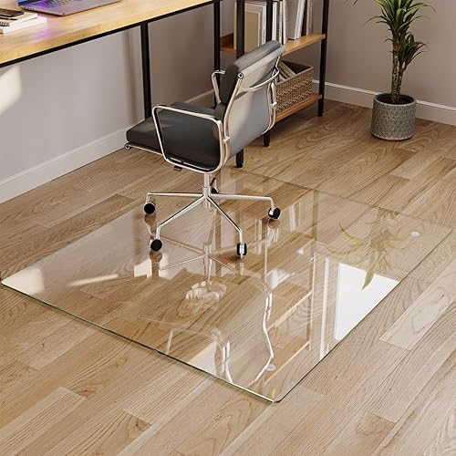 Vista 71 de Koonmi Tapete para silla de vidrio templado para suelos de madera dura y alfombras, 30 x 48 pulgadas, color gris, protector de piso de oficina