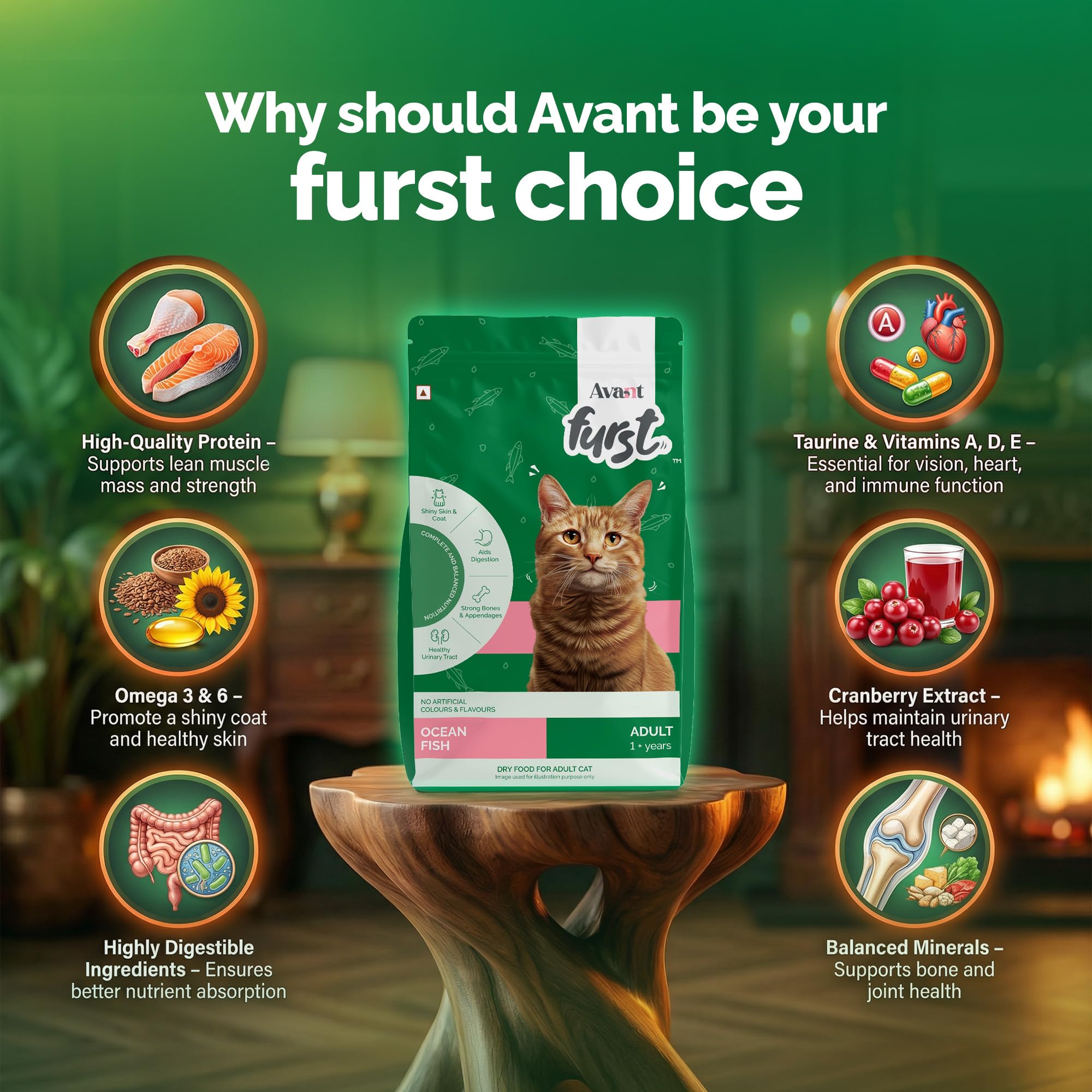 Avant Furst Adult Dry Cat Food Ocean Fish Flavor, Cat Food Dry with Real Ocean Fish, Taurine, Omega 3 & 6, No Artificial Additives, Daily Nutrition for Adult Cats, 2.8kg 2