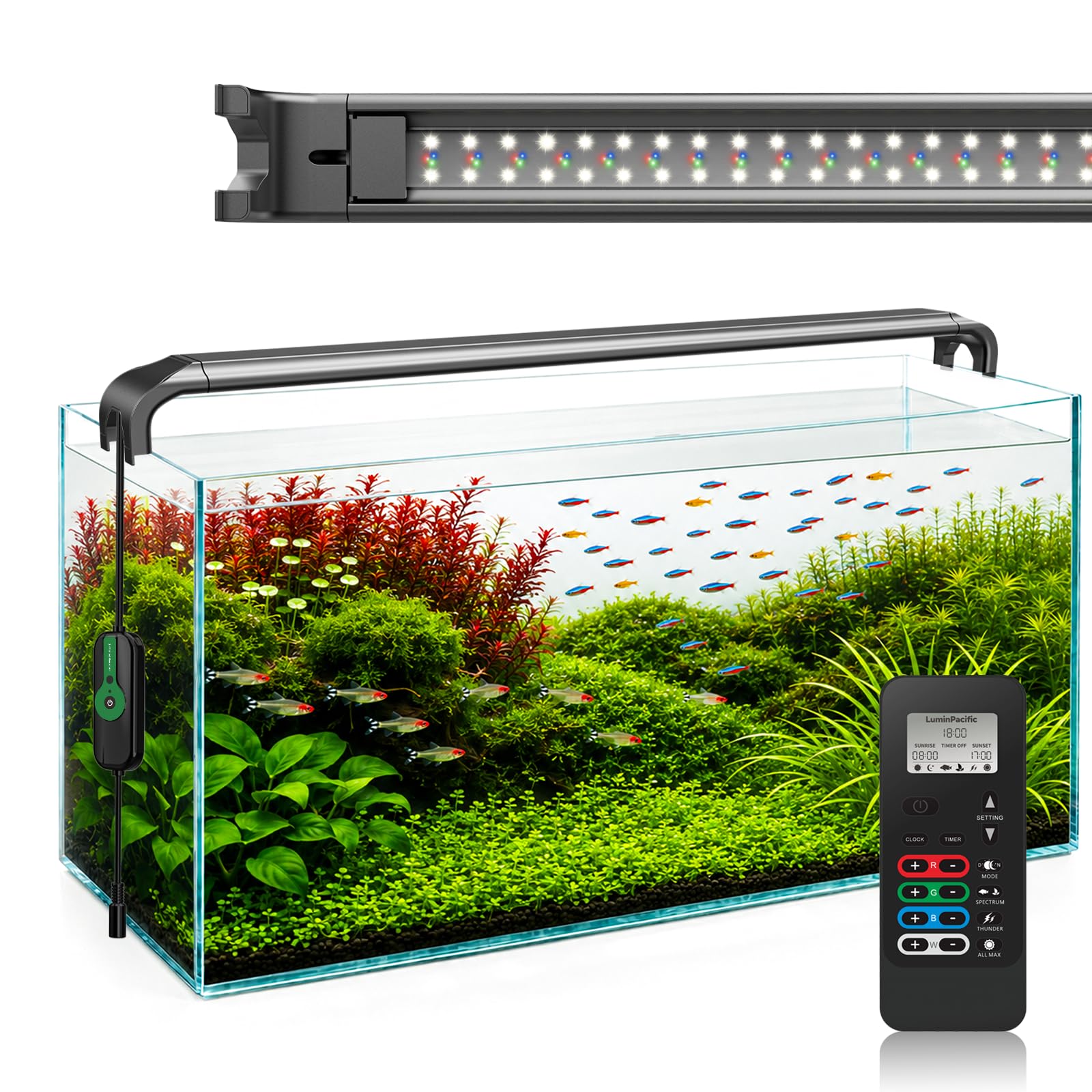 LED-Aquarium-Lichter mit Fernbedienung, IP67 wasserdicht, Süßwasser-Pflanzenlicht, Vollspektrum-Fischtank-Lichter mit Timer, dimmbar RGB+W