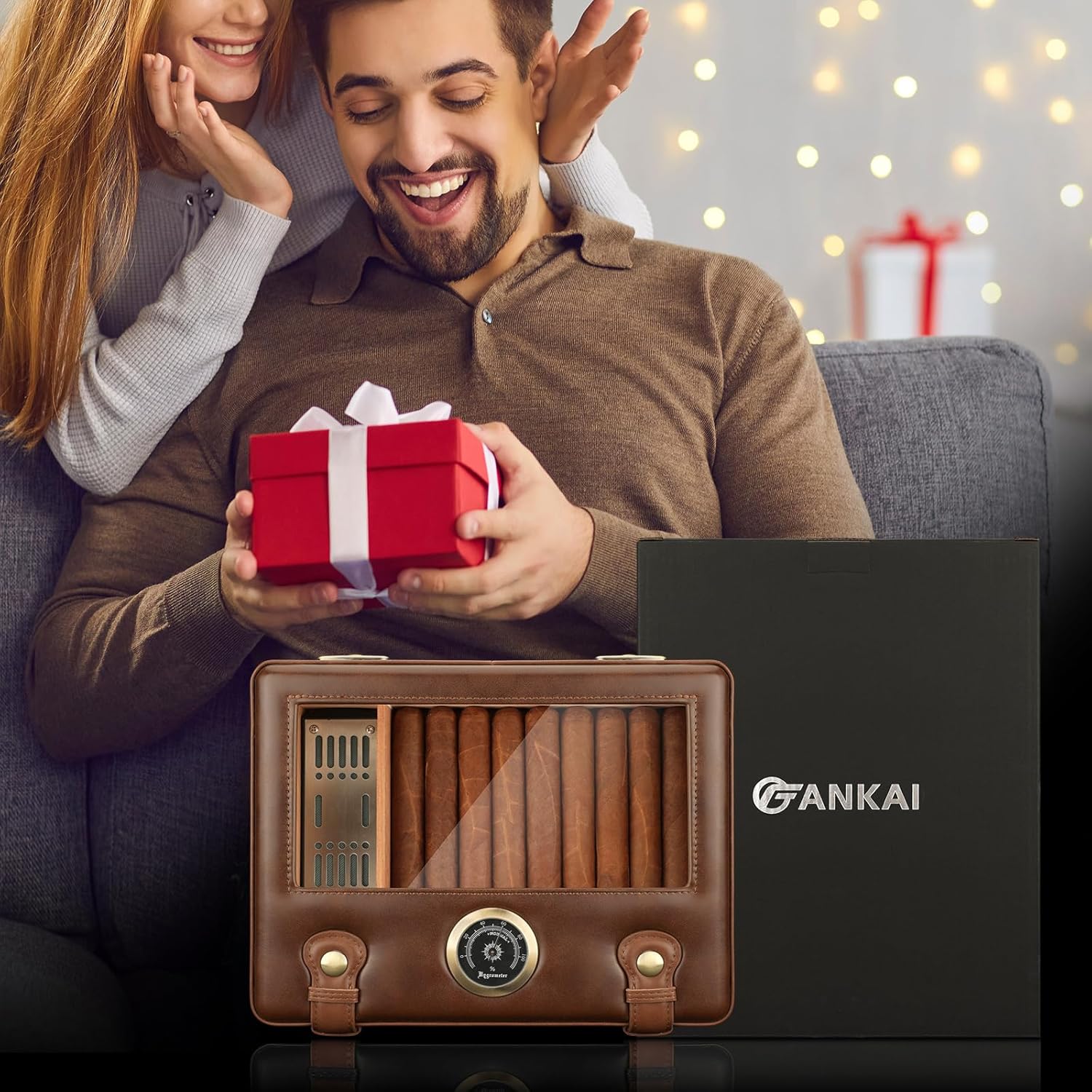 Cigar Humidor, Travel Accessories, Portable Cigar Humidor Box with Glass Top, Humidifier Hygrometer Gauge, Cedar Wood Lining up to 50pcs Cigars Large Humidor - Image 7