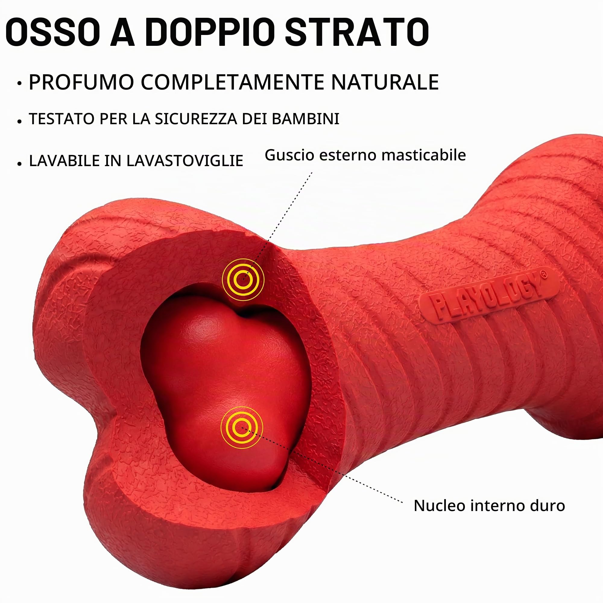 Playology Giocattoli per cani Giocattolo da masticare resistente a forma di osso a doppio strato per cani | Giocattolo gigante al profumo di manzo