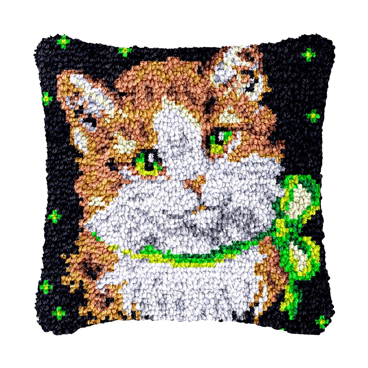 bositigo Cat Latch Hook Pillow Kit for Adults &amp; Kids, DIY Pre-Printed Canvas Craft, 17x17 Inch Decorative Cover for Sofa Cushions, Bedroom Decor (Cat Pattern 5)