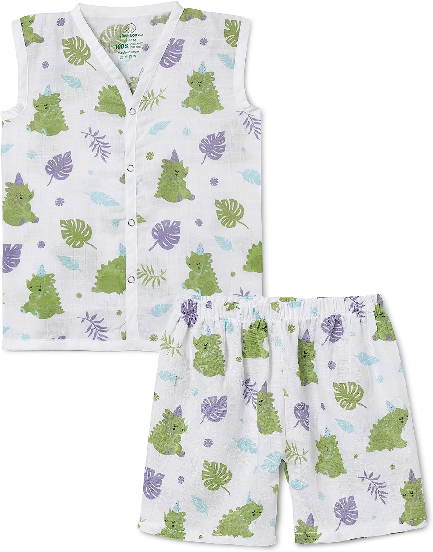 The Boo Boo ClubMuslin Jhabla and Short Set 100% GOTS Certified Organic Cotton | Sleeveless Button Vest | Summer Wear Set