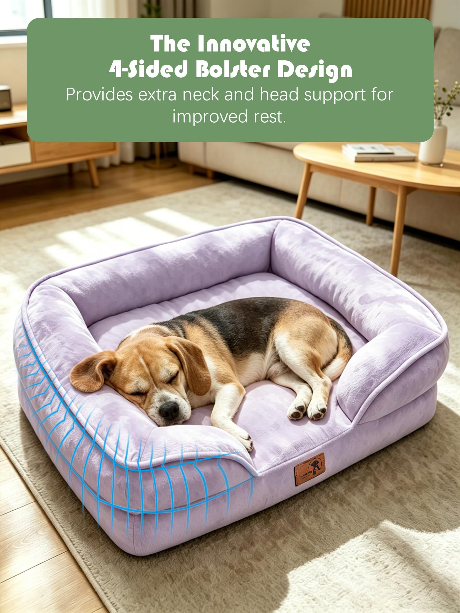 Spotted Play Orthopedic Dog Bed with Sides - Sofa Beds for Medium Dogs, Supportive Foam Pet Couch Bed with Washable Removable Cover, Waterproof Lining and Non-Slip Bottom, Purple - M view 5