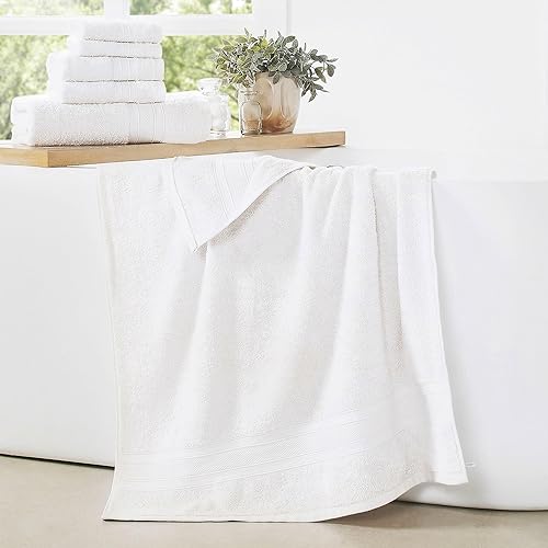 Miniatura 2 de TRIDENT - Juego de toallas blancas 100% algodón, altamente absorbentes, toallas de baño, súper suaves, juego de 6 toallas blancas (2 toallas de