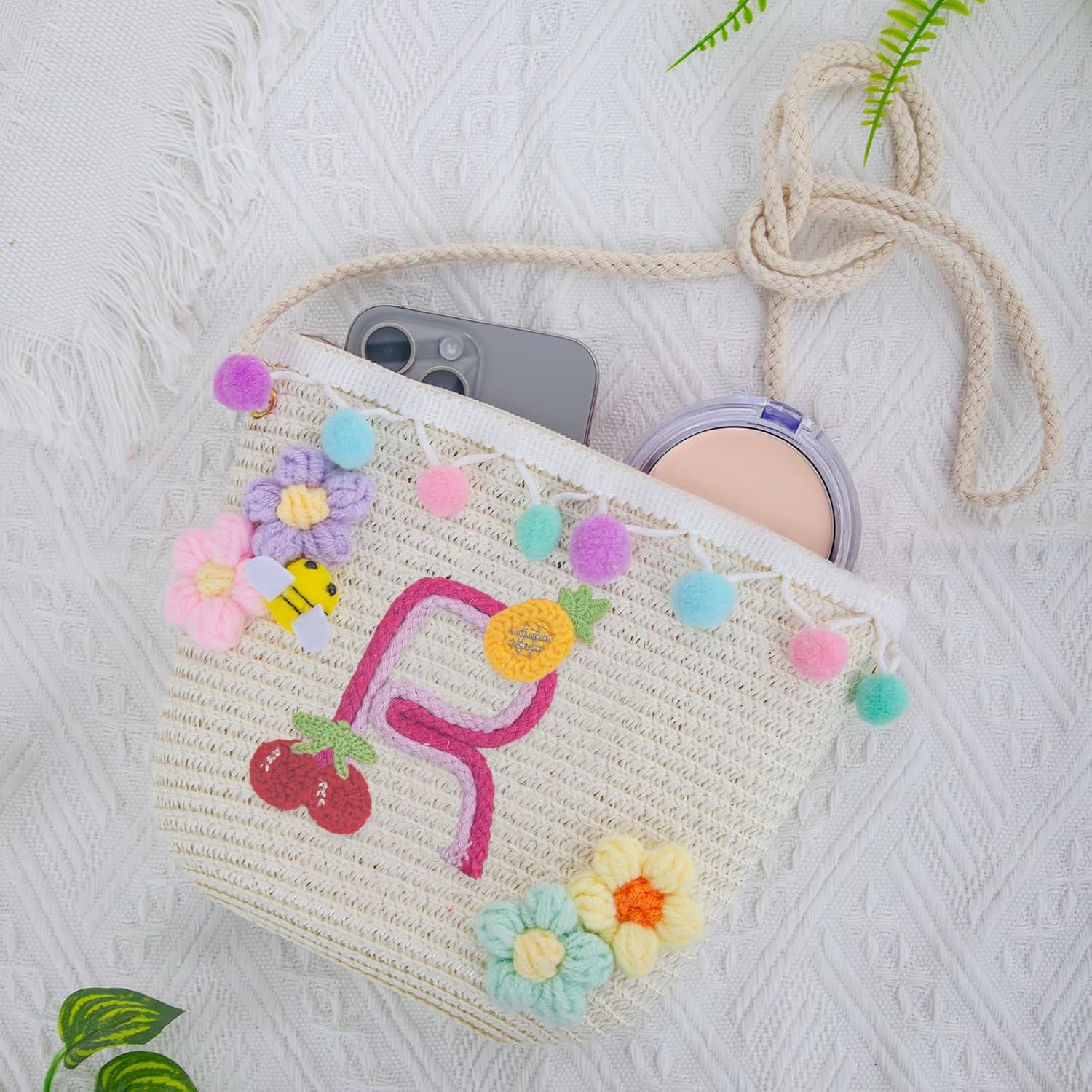 Letter Small Woven Straw Summer Beach Tote Bag for Women 2025,Woven Straw Beach Purse Shoulder Crossbody Bag for Women 2025 - Image 2