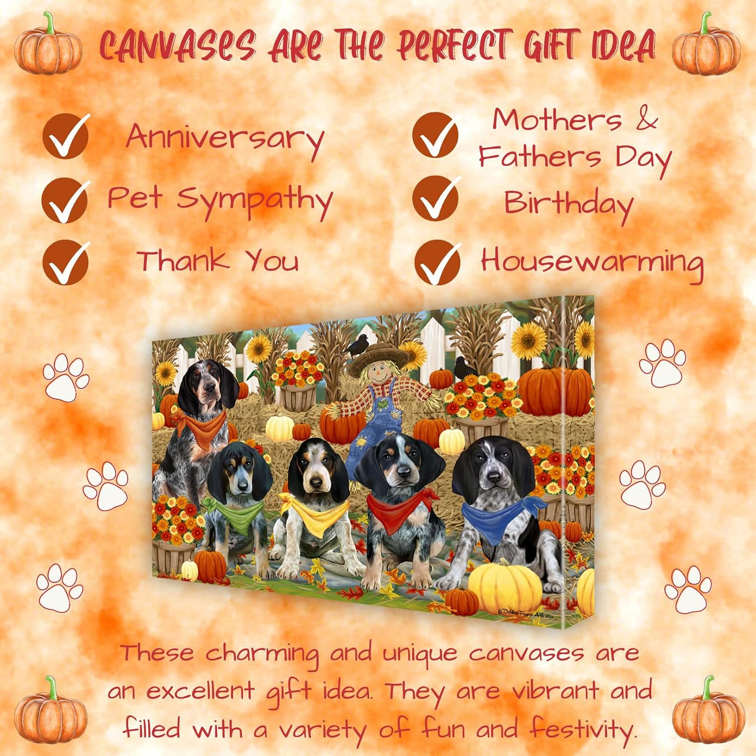 Fall Festival with Bluetick Coonhound Dogs Canvas Wall Art - Premium Quality Ready to Hang Room Decor - Black Floating Framed 16" x 24"