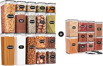 PRAKI 16PCS Airtight Food Storage Containers and 10PCS Large Flour and Sugar Containers