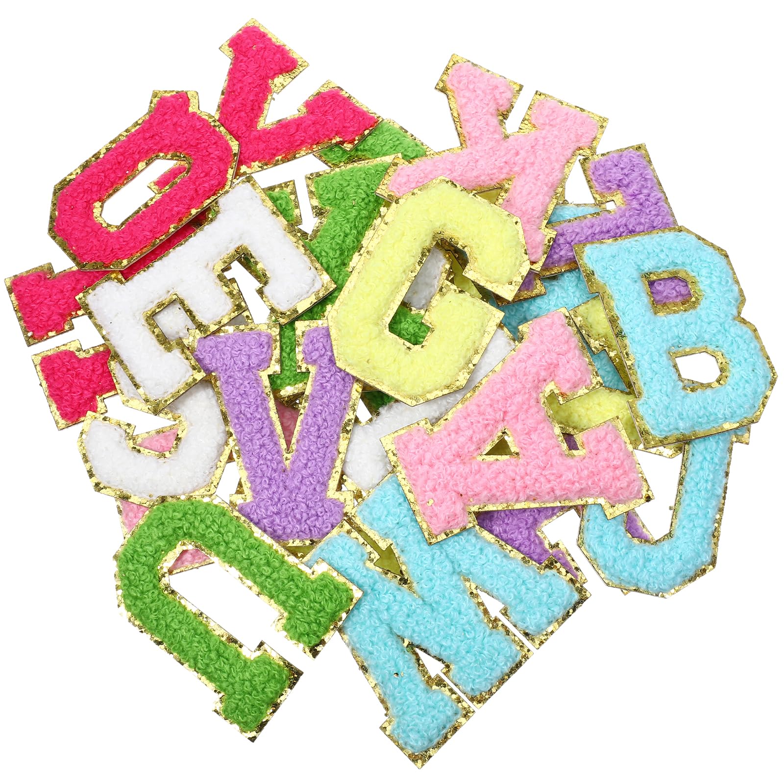 Cobee 26 Pcs Self Adhesive Letter Patches, Chenille Letter Patches Multicolor Alphabet Stickers A-Z Embroidered Applique Alphabet Cloth Patch for Clothes Bags Hats DIY Crafts