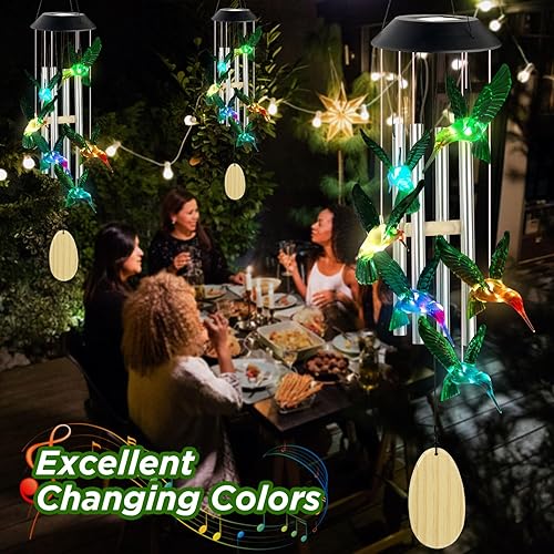 Vista 42 de JOBOSI Red Cap Green Colibrí Carillones de viento Regalos para mamá Carillones de viento Solares Colibríes Campanas de viento Brillantes Decoración