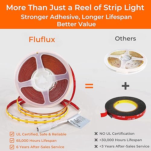 Miniatura 8 de Tira de luces LED COB de 3000 K, color blanco cálido, cinta de luz de 24 V CC de alta calidad con cinta VHB 3M, CRI 95, certificación UL, cortable,