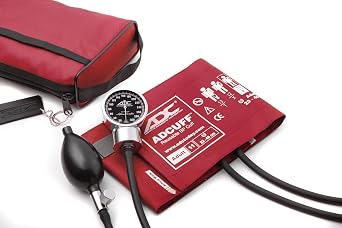ADC Diagnostix 778 Pocket Aneroid Sphygmomanometer with Adcuff Nylon Blood Pressure Cuff, Adult, and Carrying Case, Red