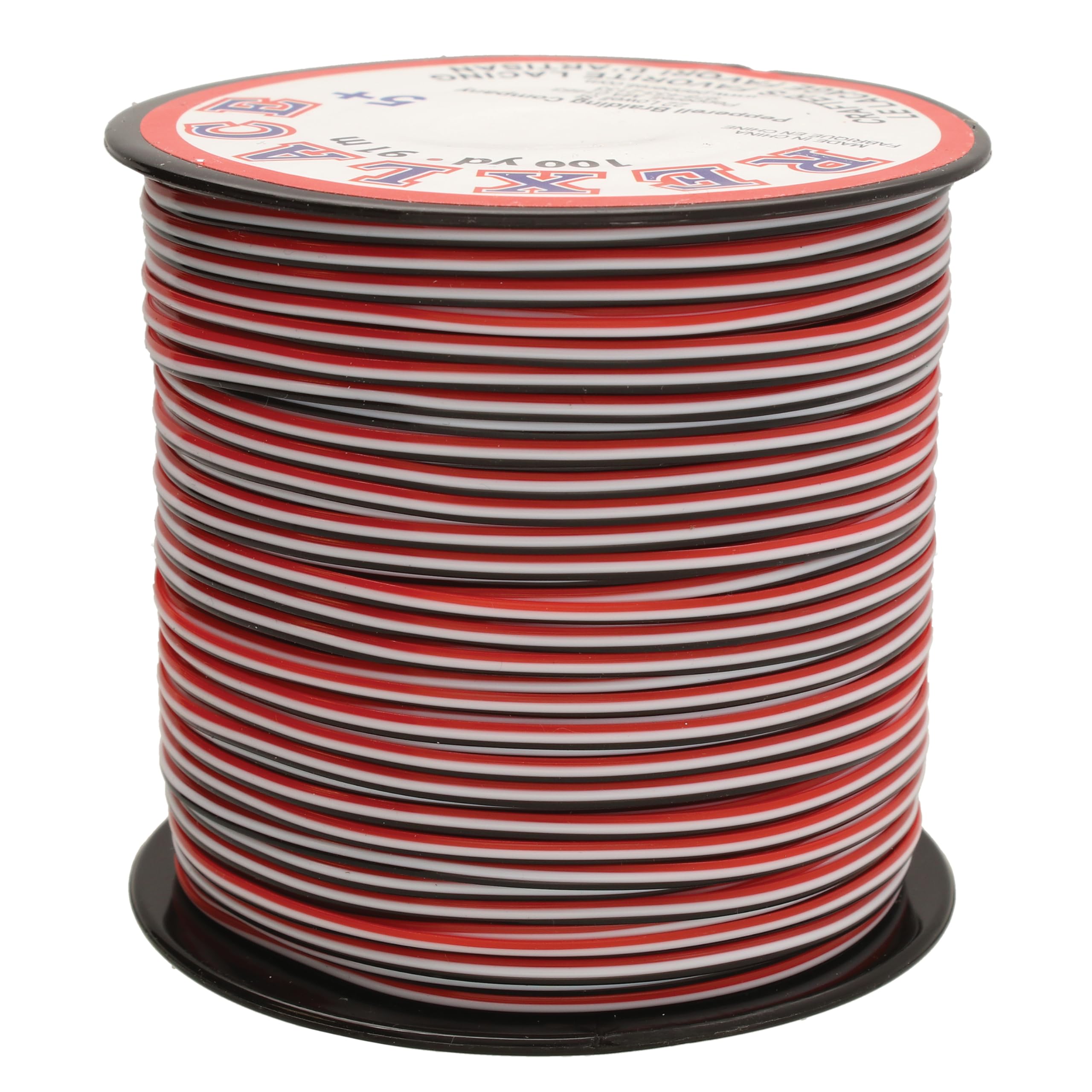 Rexlace Flat Plastic Lacing – Latex-Free Boondoggle Braiding Lanyard, Red/White/Black, 0.092" Wide, 0.035” Thick, 100 Yards (91 Meters)