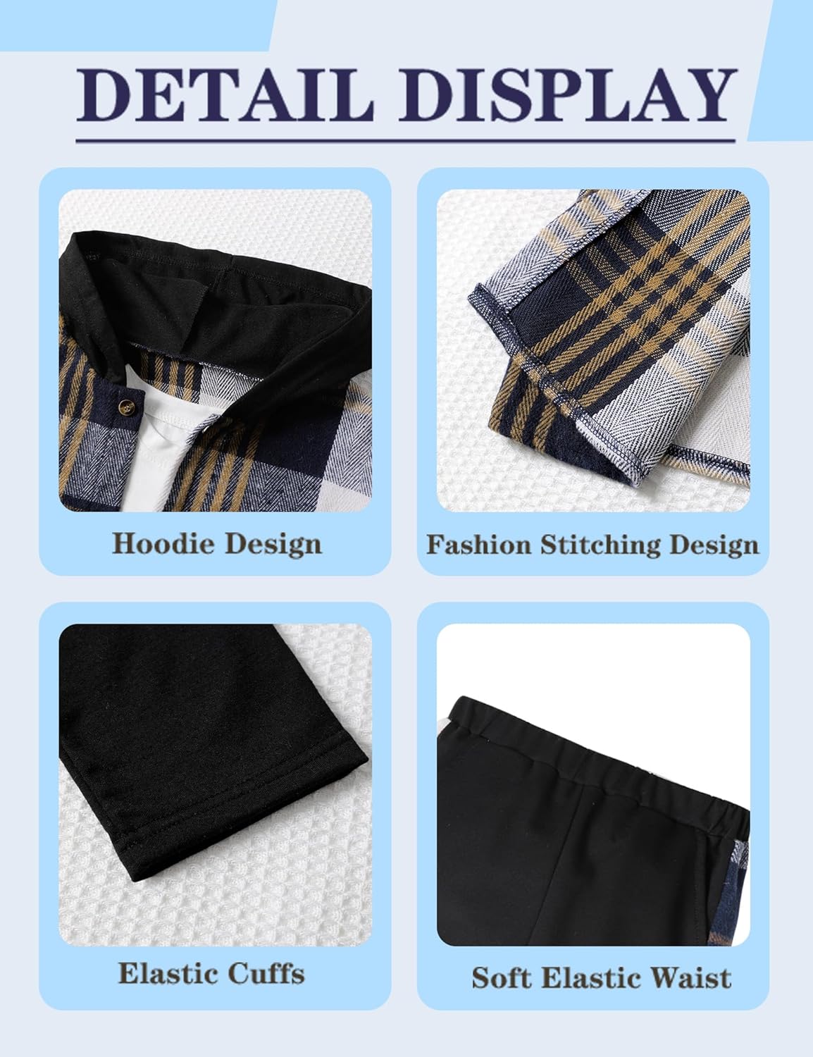 Boys Clothes Plaid Hooded Shirt Top and Sweatpants 2PC Kids Clothes Boys Fall Winter Outfits for 6-16 Years - Image 4