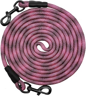 BTINESFUL 8ft 12ft 20ft 30ft 50ft 75ft Dog Tie Out Long Tether Rope Leash, Outdoor Yard Leash, Large Medium Dogs Training, Playing, Camping, Backyard Lead (30 Foot, Pink Black)