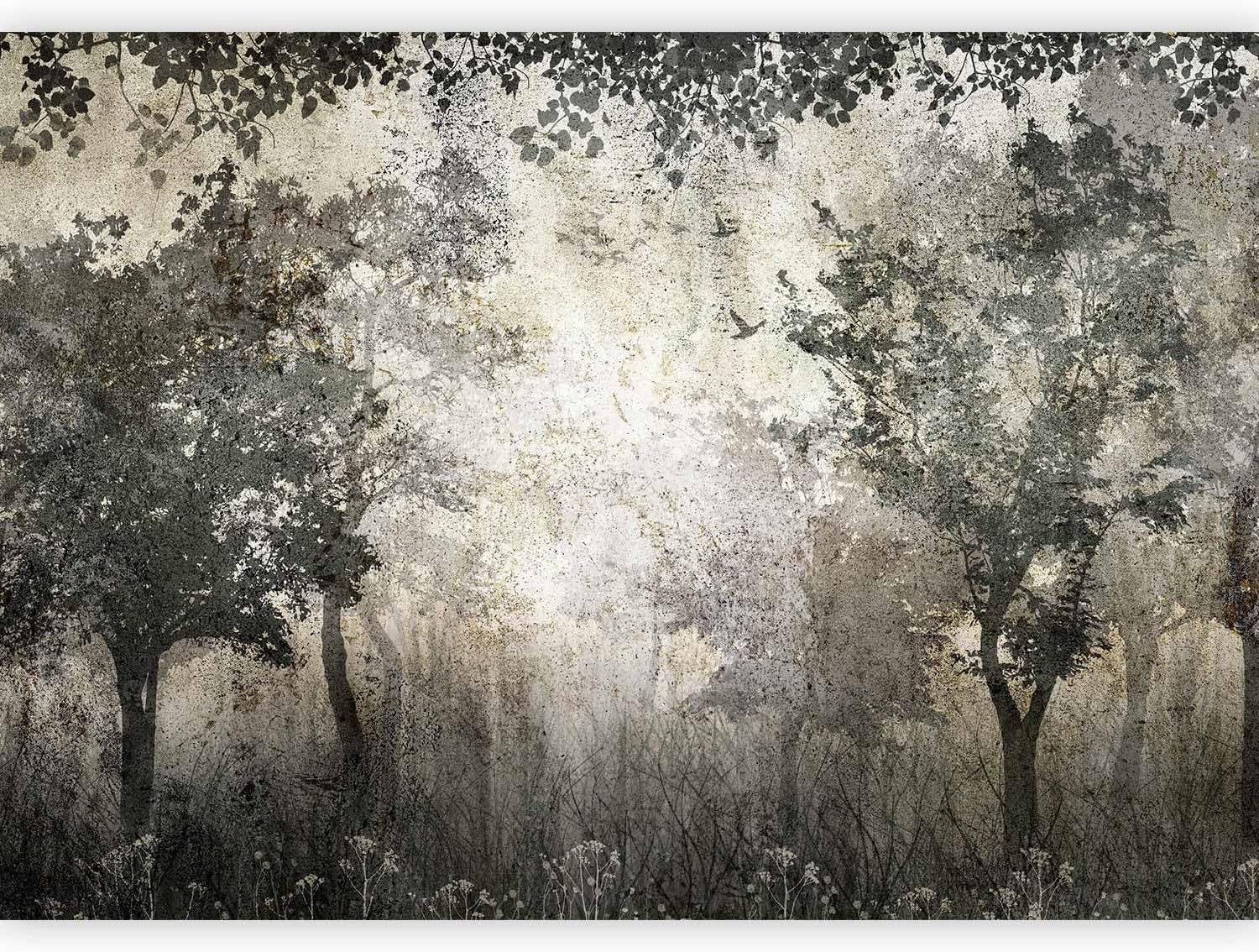 artgeist Wall Mural Tree 77x55 in - XXL Peel and Stick Self-Adhesive Wallpaper Removable Large Sticker Foil Wall Decor Print Picture Image Design Forest Landscape Leaves Grey b-C-0997-a-a