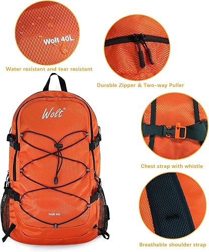 Miniatura 9 de Wolt  Mochila de senderismo ligera de 40 L para viajes, campamento, deportes al aire libre, Morado, L, Bolso de moda