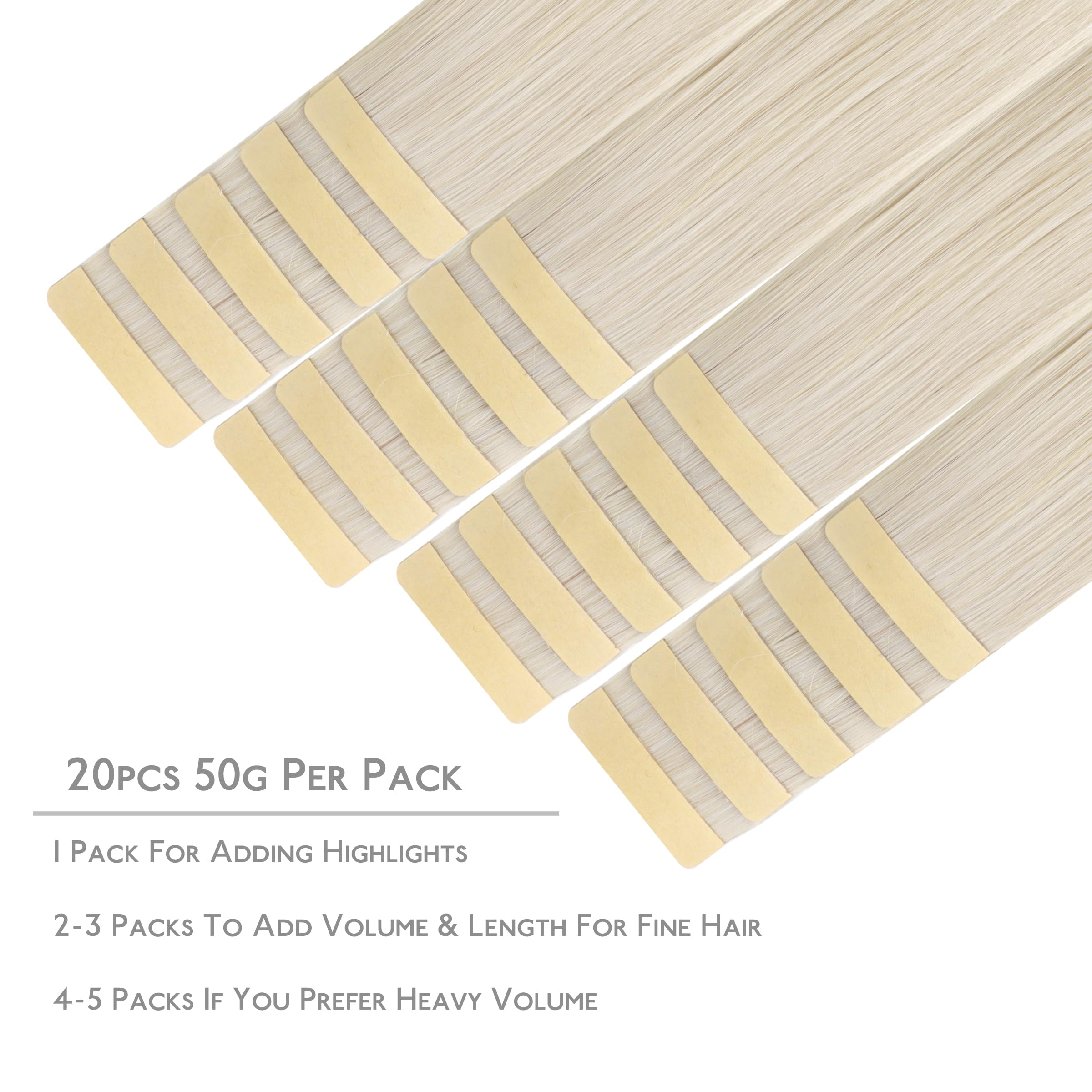 WENNALIFE Tape Extensions Echthaar, 20pcs 50g 35cm 14 Zoll Platinblond Remy Invisible, Seidig Gerade Echthaar Extensions Skin Weft Tape Ins - 2